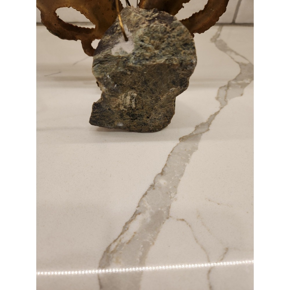 MCM Brutalist Kinetic Metal Art Sculpture Brass Butterfly on Real Rock Stone - Picture 11 of 14